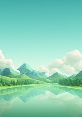 Cartoon style landscape with grass and clouds Created with generative Ai