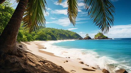 Ansa Severe beach view with palm tree leaves. Coastal