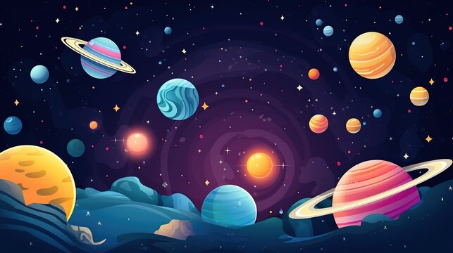 Cute colorful cartoon space orbit planet the solar system isolated background. AI generated