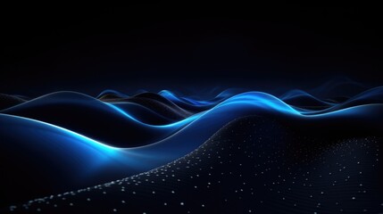 Abstract black with blue wave pattern background.