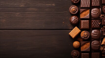 Chocolate. copyspace and top view for background.