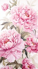 Obraz premium Peony flowers watercolor background. Vertical image for mobile