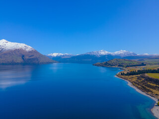 Drone view of Lake Wakatipu in New Zealand_뉴질랜드 퀸즈타운 와카티푸 호수 드론뷰