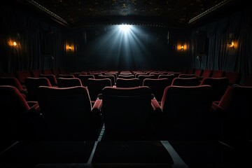Movie theater with red seats - obrazy, fototapety, plakaty