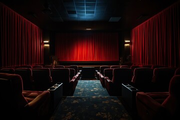 Movie theater with red seats - obrazy, fototapety, plakaty