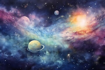 Fototapeta na wymiar Planets and galaxy, science fiction background wallpaper