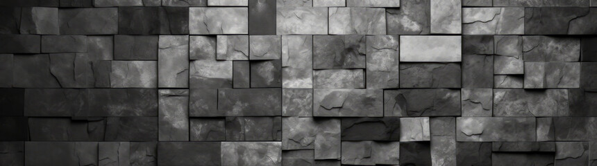 Abstract seamless dark black gray grey anthracite concrete cement stone tile wall made of quadrangular geometric hexagon print texture background banner panorama
