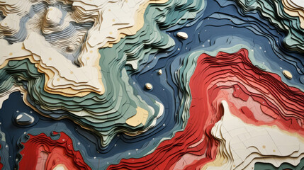 Abstract topographic map landscape. Paper cutout style of mountain and river - obrazy, fototapety, plakaty