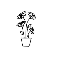One Line Branch with flower in vase Vector Drawing. Style Template Flower in vase. Modern Minimalist Simple Linear Style.