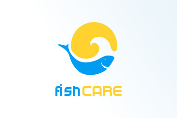 fish water sun minimalist elegant modern logo vector