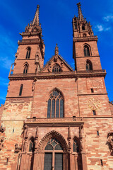 Fototapeta na wymiar Facade of Basel Minster cathedral in Switzerland