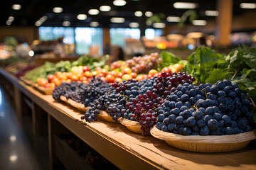 Entire marketplace , grapes in foreground.