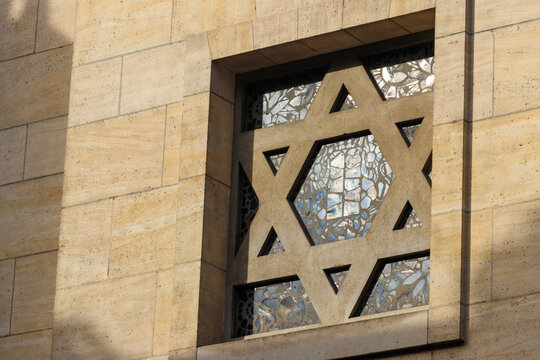 Close-up of jewish star of David on a synagogue wall