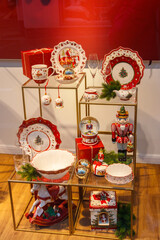 Christmas crockery and flatware on display in a home decoration shop