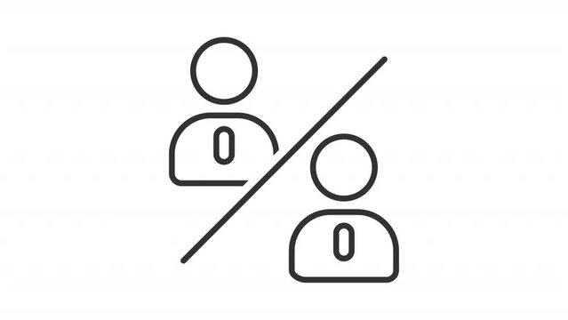 2D black creative thin line animation of people comparison icon, HD video with transparent background, seamless loop 4K video representing comparison icons.
