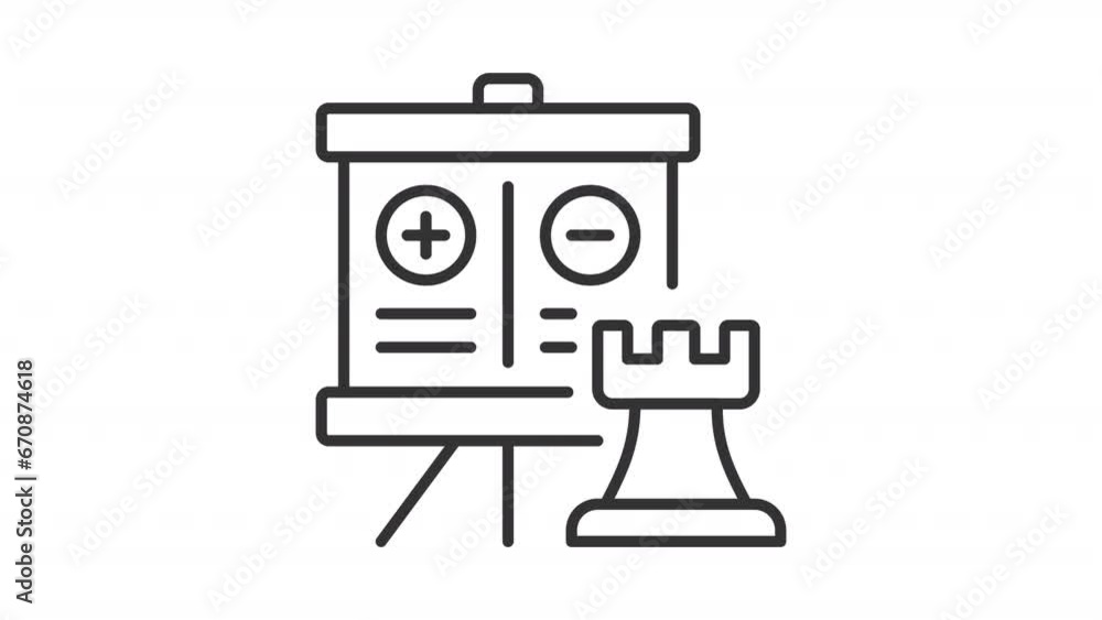 Poster 2d black creative thin line animation of positive and negative points on flipchart, hd video with tr