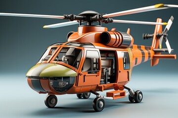 Toy helicopter, embodying the spirit of military aviation with clean lines and minimal colors, on isolated on white background, Generative AI