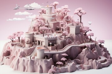 Toy military fort, inviting young strategists to plan and defend in calming pastels, on isolated on white background, Generative AI