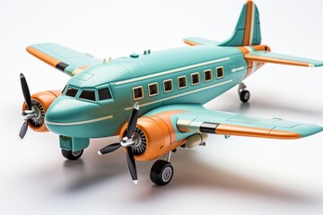 Fototapeta premium Toy military transport plane, inspiring dreams of airborne missions in soothing colors, on isolated on white background, Generative AI