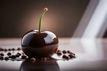 the art of chocolate-covered cherries with a macro shot that reveals the sumptuous details - AI Generative - obrazy, fototapety, plakaty