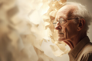 Conceptual image of Alzheimer's disease or dementia of an elderly person with memory loss - obrazy, fototapety, plakaty