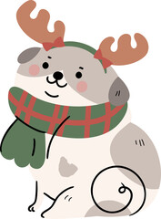 Cute dog with christmas outfits illustration