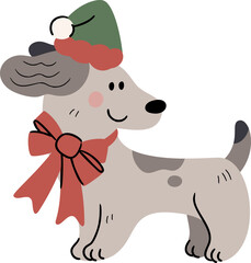 Cute dog with christmas outfits illustration