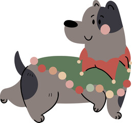 Cute dog with christmas outfits illustration