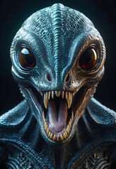 portrait of an alien animal, roaring, illustration. generative ai