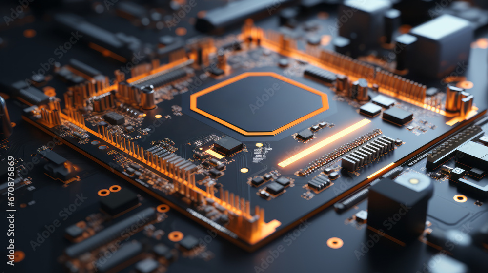Poster closeup background of motherboard. circuit cpu microchip digital. ai generative illustration