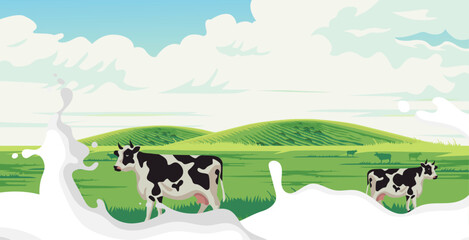 vector design for dairy cattle farming, superior milk from rural cattle farms 
