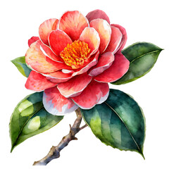 camellia flower, on white background, - obrazy, fototapety, plakaty