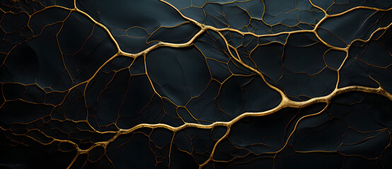Golden cracked black marble stone texture pattern 2