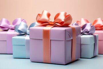 Obraz premium Gift box, symbolizing the joy of giving and receiving in vibrant pastels, on isolated on pastel background, Generative AI