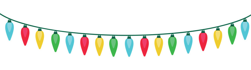 New Year's bright garland. Christmas garland. Festive lighting. Drawing of a festive colorful garland.