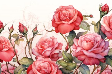 Rose flowers background in watercolor style