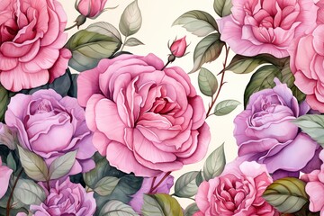 Rose flowers background in watercolor style