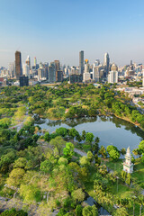 Fototapeta premium Awesome aerial view of Lumphini Park and Bangkok city, Thailand