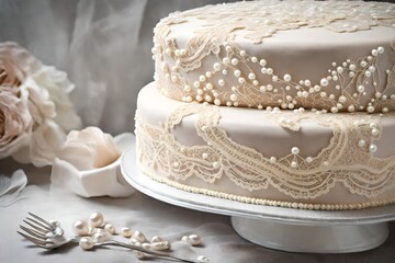 Obraz na płótnie Canvas Cake decorated with pearls 
