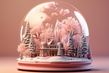 Snow globe, capturing the enchantment of a winter wonderland in calming pastels, on isolated on pastel background, Generative AI