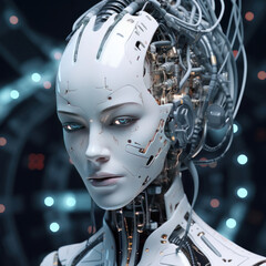 Female robot face, Artificial intelligence concept.Generative AI