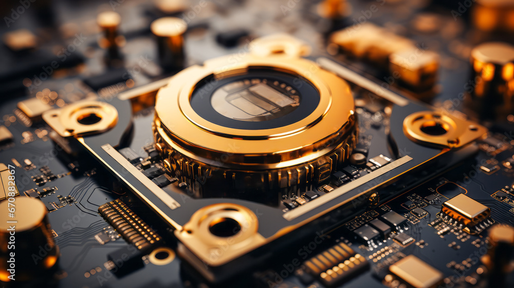 Poster closeup background of motherboard. circuit cpu microchip digital. ai generative illustration