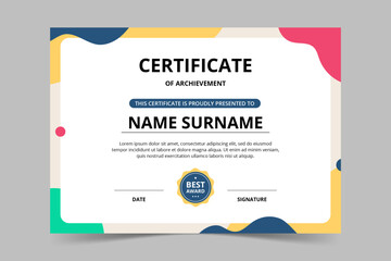 Modern elegant colorful certificate template. Appreciation for business and education. Vector illustration