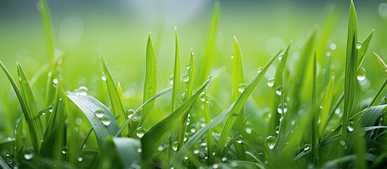 Lush green grass glistening with raindrops