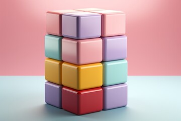 Single toy brick, showcasing simplicity and creativity in calming pastels, on isolated on pastel background, Generative AI