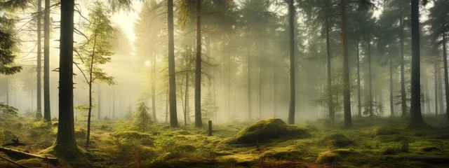 Poster Panoramic view of a foggy forest, Background image. © Zahid
