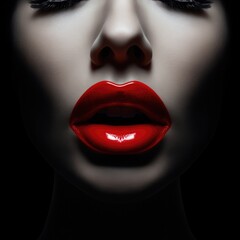 music album cover with lips with red lipstick with a black background
