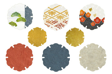 和風モチーフ　縁起物　松竹梅　雪輪型　デザイン　セット　和柄　和紙