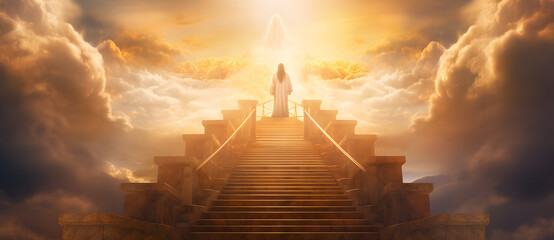 Jesus in golden lights from heaven stair case to heaven 3