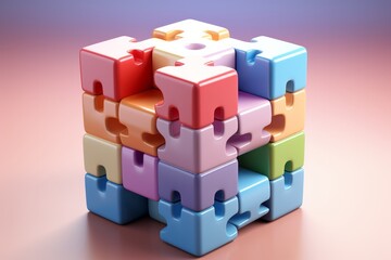 Fototapeta premium Toy brick puzzle, symbolizing logic and problem-solving in calming pastels, on isolated on pastel background, Generative AI